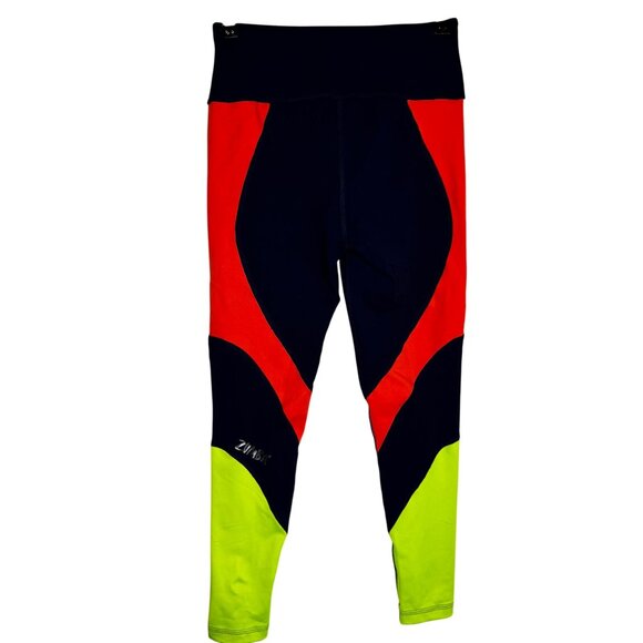 Zumba We Ar Marvelous Colorblock Navy‎ Leggings Neon Yellow and Orange Sz M - Picture 6 of 10